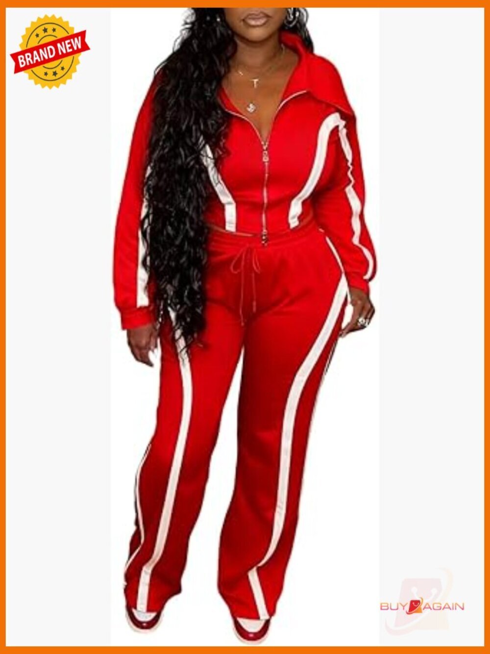 Striped 2 Piece Track Set Zip Up Jacket and Wide Leg Pants